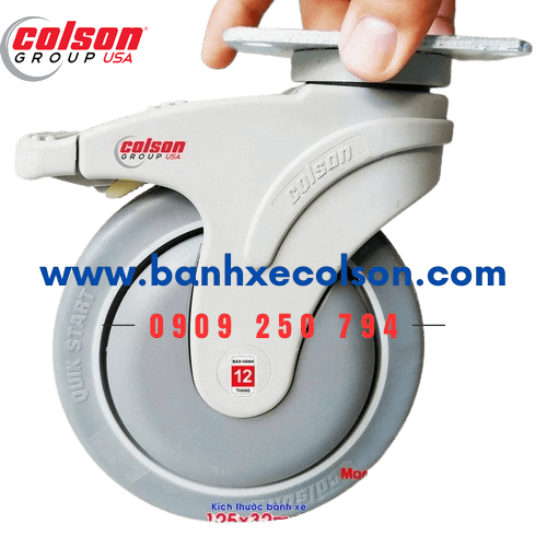 Bánh xe đẩy nhà hàng lăn êm càng nhựa có khóa Colson 125mm mặt đế